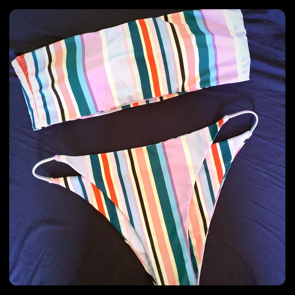 👙2 for $10 🌺SHEIN Striped Strapless Bikini